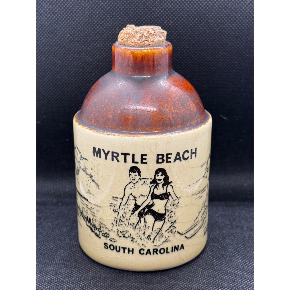 Vintage Myrtle Beach South Carolina Souvenir Ceramic Whiskey Jug Japan Crazed